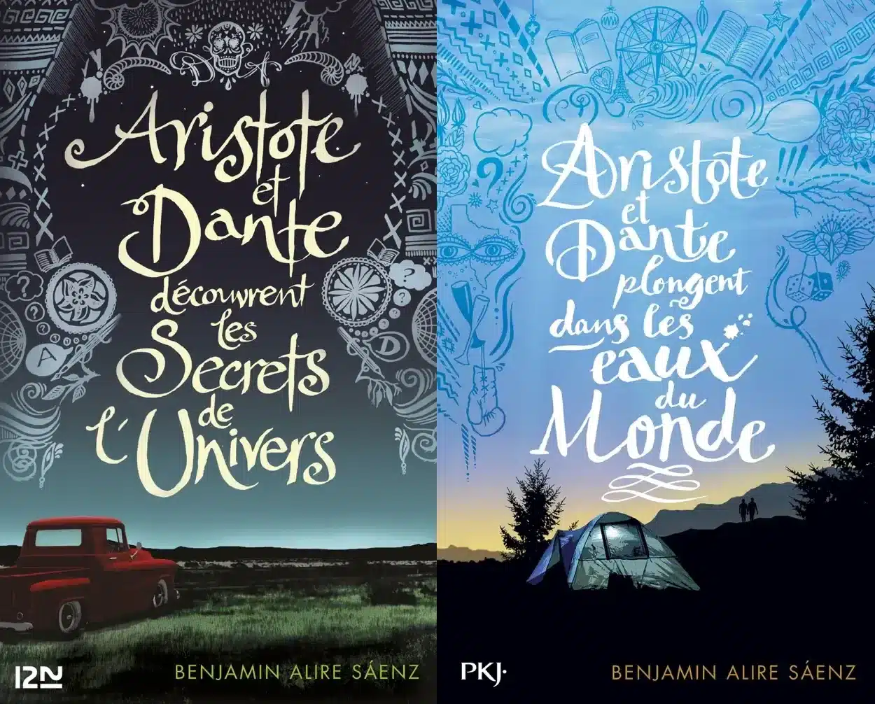 Les deux romans de Benjamin Alire Sáenz consacrés à Aristote et Dante, côte à côte.