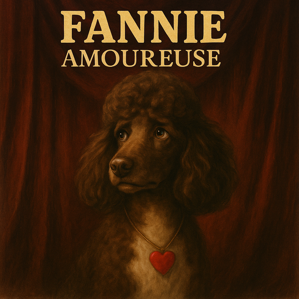 Portrait sombre de Fannie, un cœur rouge au cou.